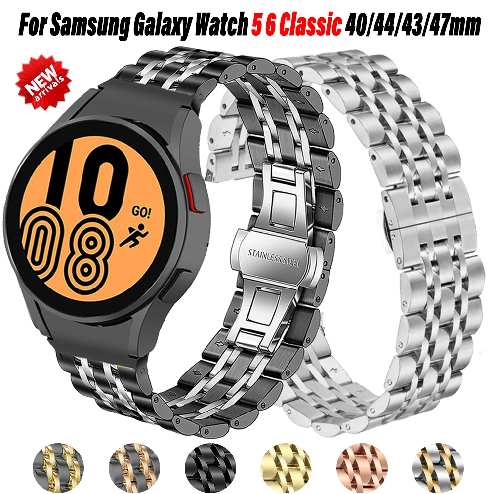 

Ремешок из нержавеющей стали для Samsung Galaxy Watch 6 4 Classic 44 мм 40 мм 46 42 мм 43 47 мм, браслет без зазора с изогнутым концом для часов 5 Pro 45 мм