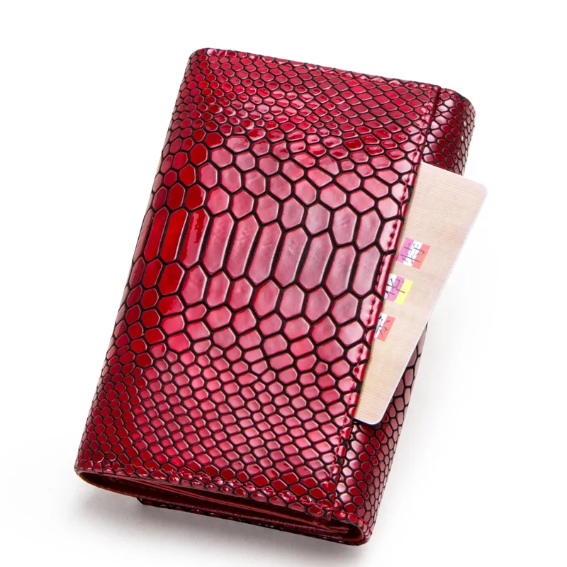Women's Wallet Gift RFID Blocking Short 3 Fold Crocodile Grain Genuine Cow Leather Hasp Coin Purse