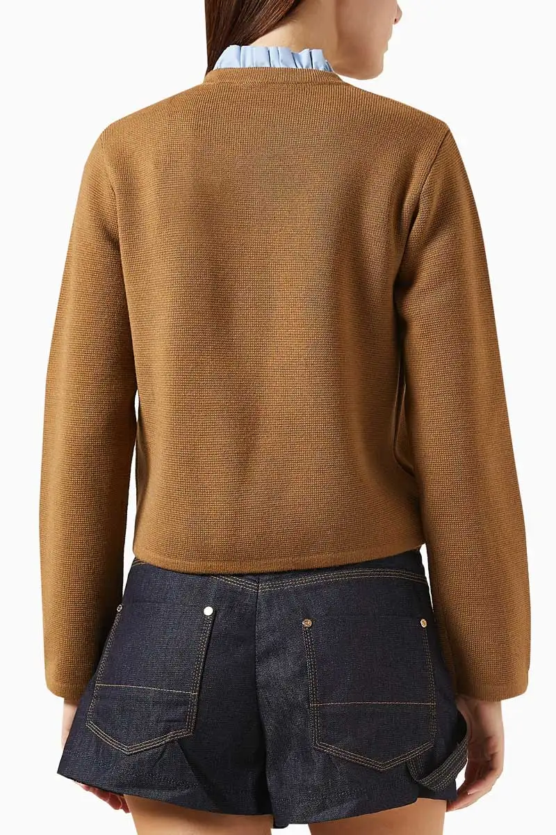Ruffle-neck Cardigan women long sleeve single-breasted pocket wool blend sweater jumper female autumn winter 3