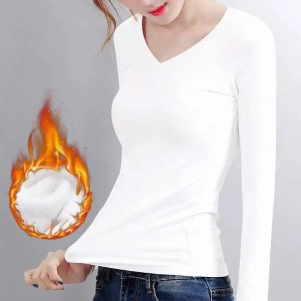 

Winter Undershirt Stretchy Bottoming Blouse Constant Temperature Velvet Lining Winter Pullover T-shirt