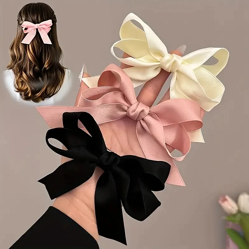 3 Stück modische süße Stoff-Haarschleifenband-Haarspangen und Kopfbedeckungen für Frauen, schwarz-weiße Schleife, oberer Clip, eleganter Haarschmuck
