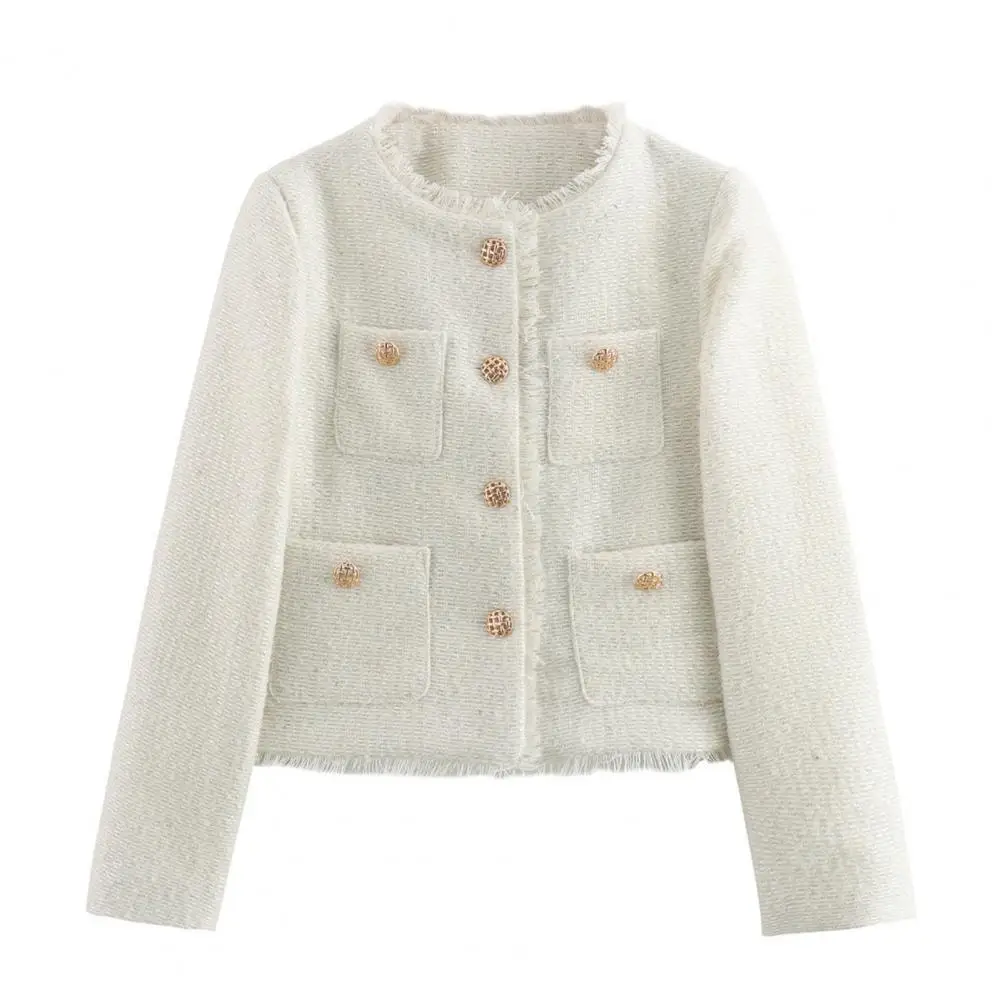 Suncadmious Giacca da Donna in Tweed Abbottonato Doppio Petto Risvolto Ufficio Business Giacca da Abito Casual Sottile Risvolto Notch Giacca da Abito Casual (Kaki,S