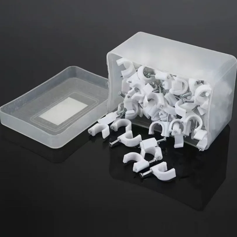 Cable Pipe Clamp 100Pcs U Shape Nail Clip Circle Cable Pipe Fixing Wall Hanging PVC Pipe 4-25mm Dia Wire Line Buckle Management