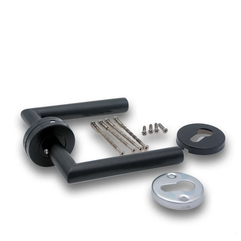 1 Pair Handle 304 Stainless Steel Door Handle Tube Hollow Spray Paint Frosted Black Round Cover Split Right Angle Door door handles