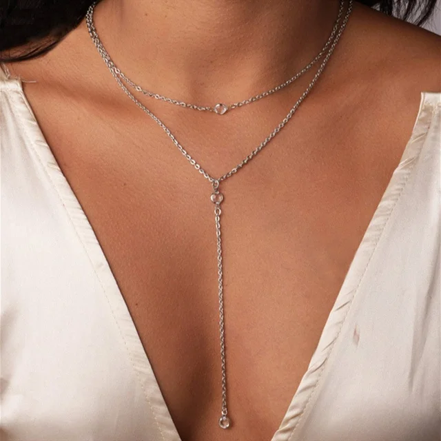 Collier bohème en forme de Y en métal doré pour femme, double laryère, long tour de cou JOStacking, bijoux fantaisie, cadeau