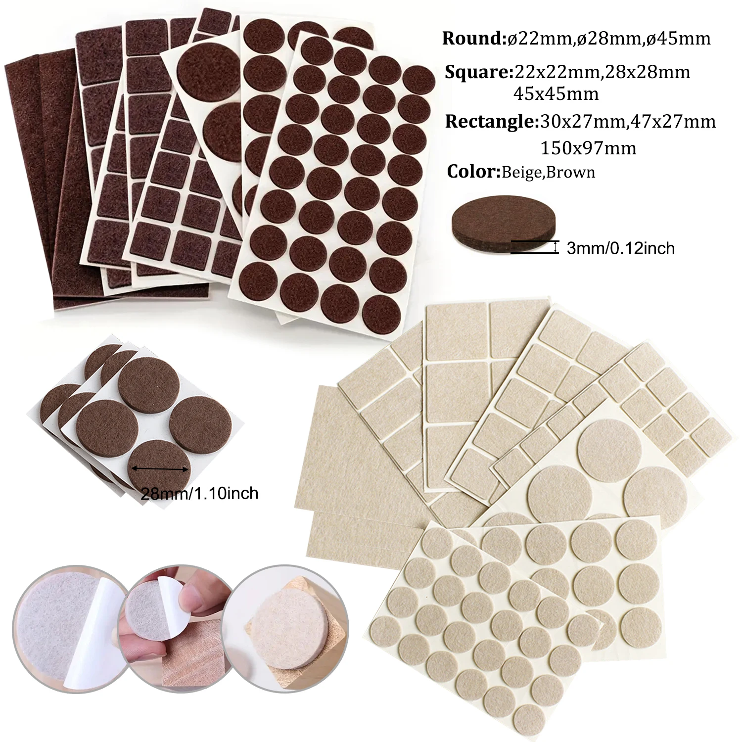 Furniture Floor Protector Felt Pads – Self-Adhesive, Anti-Slip, Noise-Reducing Chair/Table Leg Cushions