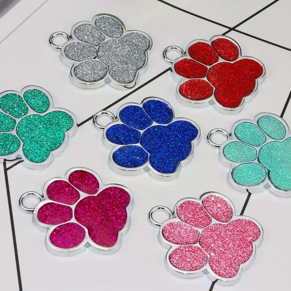 Pet ID Tags Dog Cat Tags Engraved Collar Tag Pendant Paw Glitter Accessories