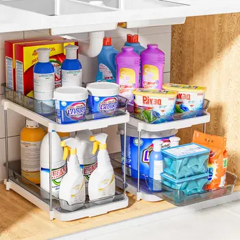 2-Tier Multi-Purpose Bathroom Cabinet Under Sink Organizers and Storage, Stackable Kitchen Pantry Organization and Storage, Grey 6