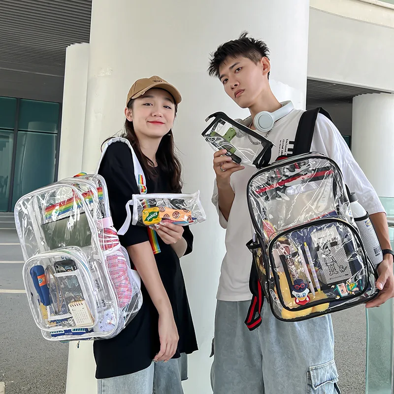 Large Capacity Waterproof Transparent PVC Backpack - Stylish Neutral Design