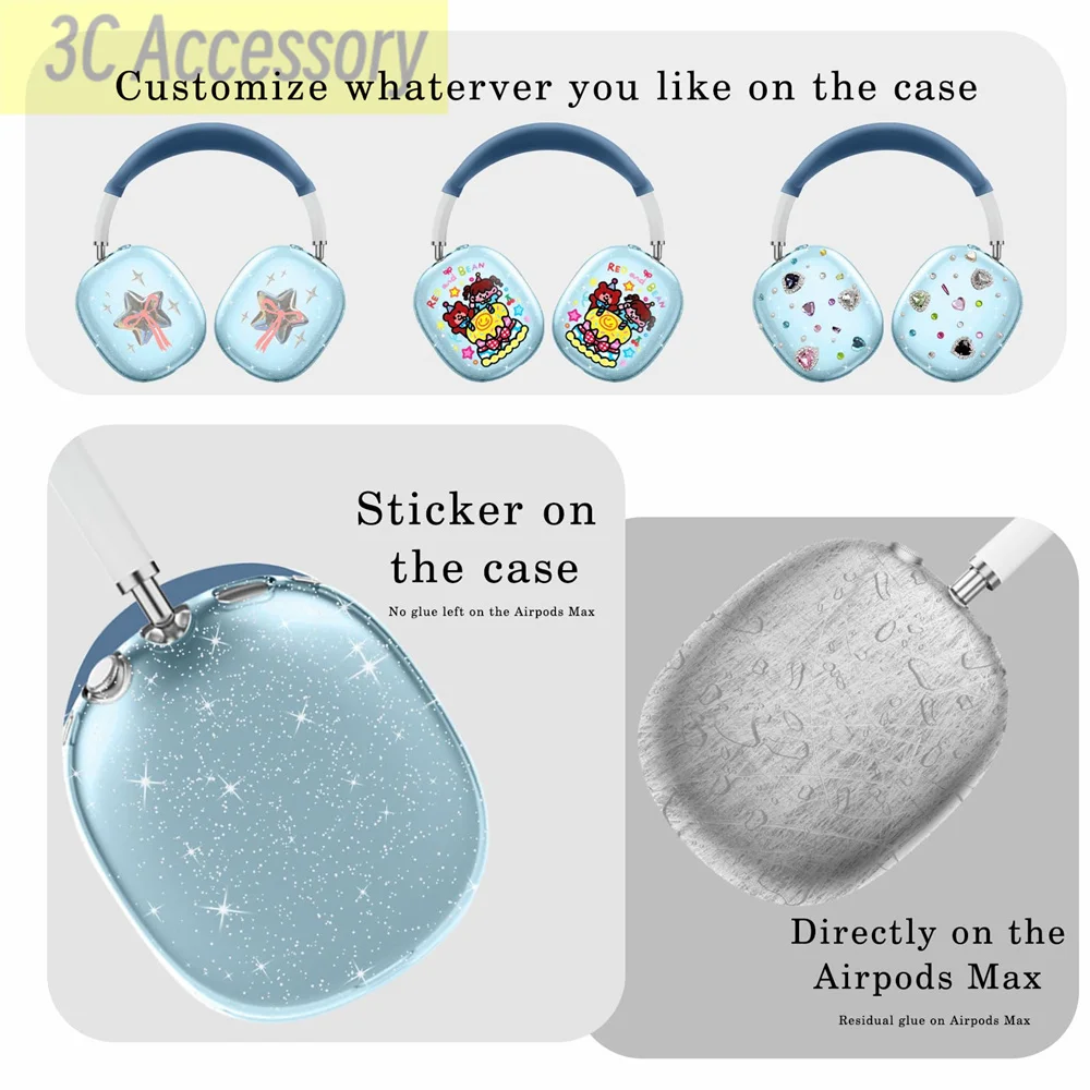 New glitter Black/Blue/Pink/Green/Clear Earphone Case For
