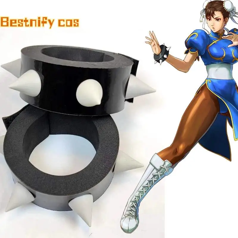 

1pair Chun Li Cosplay Costume Prop Anime Bracelet Cosplay Wristband For Halloween Party Game Prop Wrist Strap