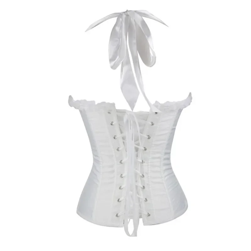 Sexy Lingerie Straps Halter Corset Bustier With Cup Lace Up Bowknot Decorated Women Zipper Side Overbust Corselet Tops Black