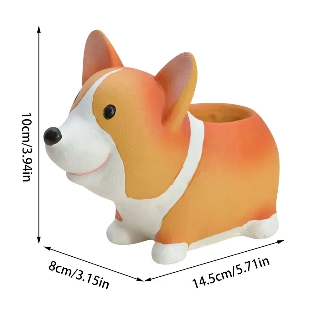 Decorative Corgi Dog Pot Decorations Adorable Collectible Corgi Dog Resin Ornaments 14.5cm Exquisite Corgi Dog Model Toy Garden