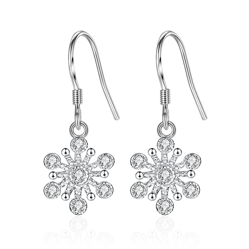 

New Stamp Silver Color Women Earrings Hook Pendant Simple Luxury Zircon Flower Earrings For Women Girlfriend Party Jewelry Gifts