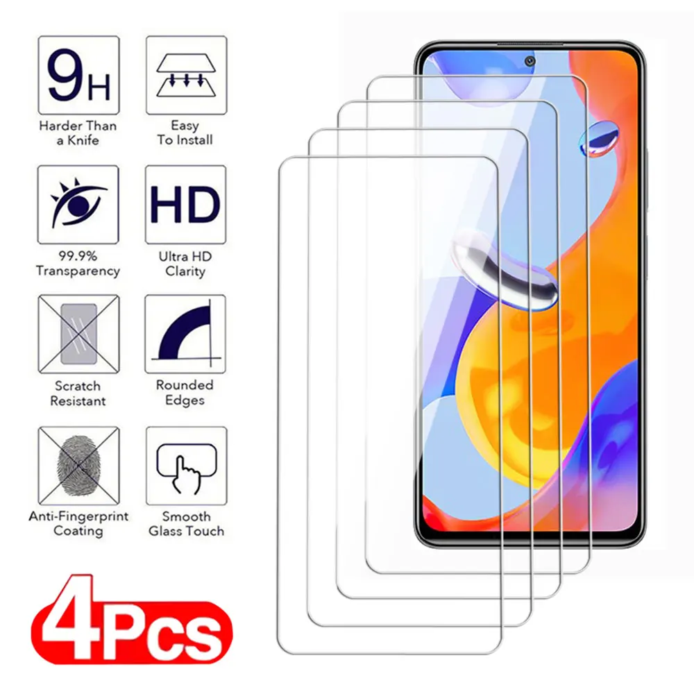 

Закаленное стекло с полным покрытием для Redmi Note 11E 11SE 11 Pro Plus 11 T 11S, Защитная пленка для экрана Redmi 11, прозрачная защитная пленка, 4 шт.