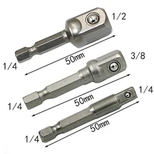 Clé adaptateur à douille en acier au Chrome Vanadium, 3 pièces, tige hexagonale à barre d'extension de 1/4 "3/8" 1/2 ", jeu de mèches hexagonales, outils électriques