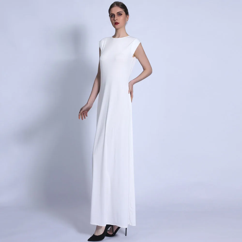 Solid Color Base Dress For Spring Summer Turkey Dubai Women's Sleeveless Long Dresses Elegant Plain Slim Ladies Muslim Abaya