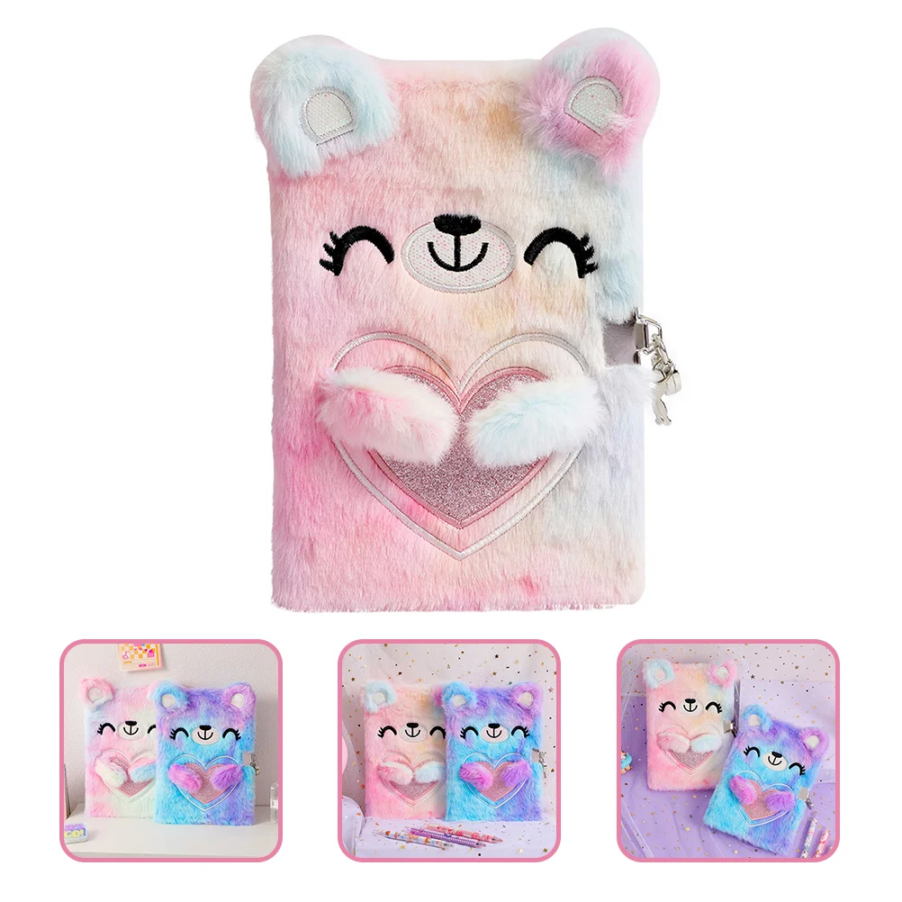 

Plush Cover Journal Notepad with Lock And Key Girls Cartoon Diary Birthday Gift