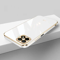 Luxury Square Plating ShockProof Silicone Back Cover for oppo Reno4 lite (6D White)