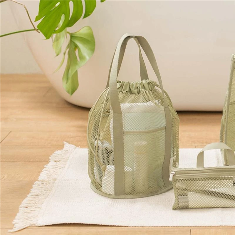 

Travel Large Capacity Mesh Nylon Cosmetic Bag Organizer Foldable Casual Mesh Drawstring Bags Rope Bundle Pocket Swim Washing Bag