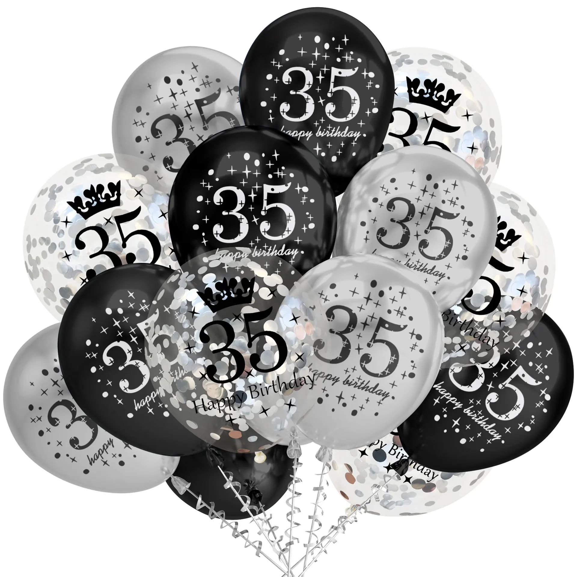 Palloncini Decorativi Nero E Oro 55 Pezzi Con Coriandoli, Per Compleanno, Matrimonio E Festa, Set Con 30 Neri, 10 Oro, 15 Con Coriandoli - 3