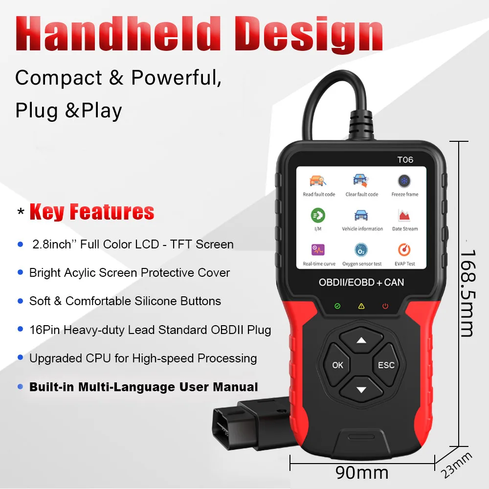 Auto Accessories OBD2 Scanner T06 Check Engine System Code Reader Multi-language Support Car Diagnostic Tool Battery Tester 6