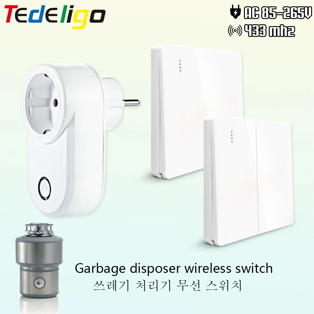 Wireless Remote Control Switch FR EU Korea Plug No Drilling No Pipe Replace Air Switch for Food Waste Disposers Garbage Disposal