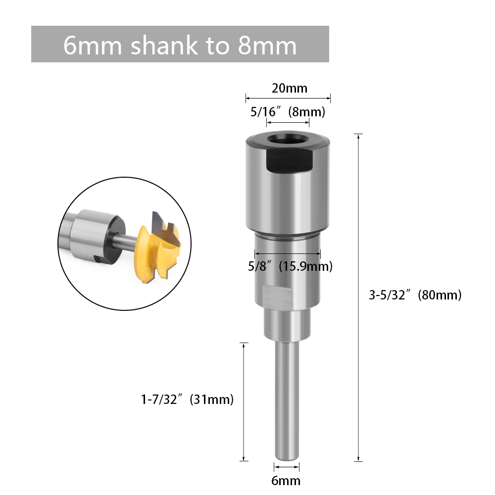 LAVIE 1 Stück 1/4' 6mm 8mm 12mm 1/2' Schaftfräser-Verlängerungsstange Spannzange Graviermaschinen-Verlängerung Fräser für Holz – Detail 3