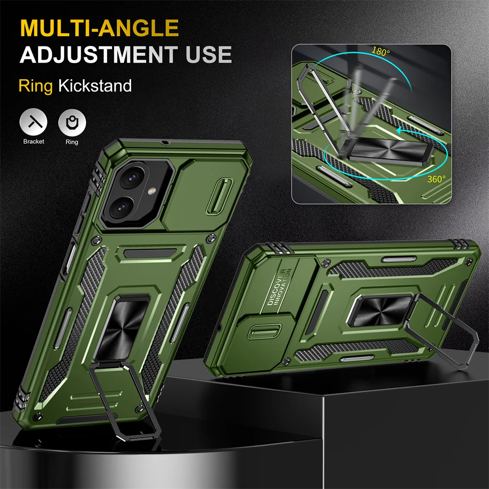 Enhanced Slide Camera Protector Phone Case with 360° Kickstand