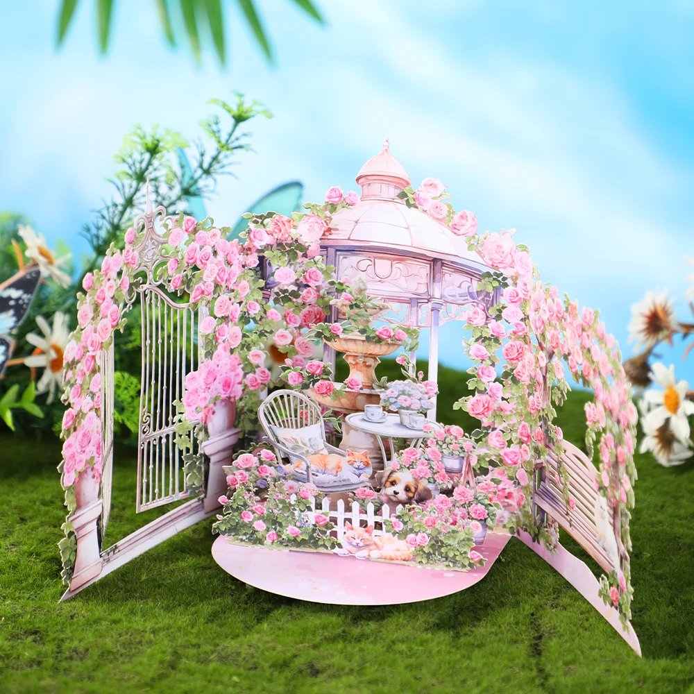 Pink Rose Garden Pop-Up Greeting Card – 3D Flower Birthday Anniversary Gift for Lover, ... - SKU PGC00852 - UGI Packaging