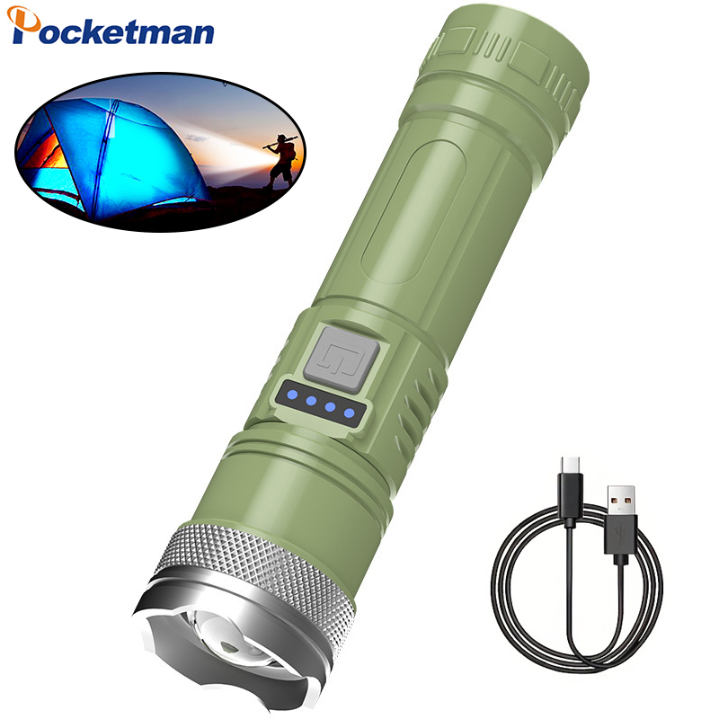 High Power LED Flashlight Type-C USB Charging Built-in Battery Powered Flashlights 3 Modes White Light Torch Emergency Light