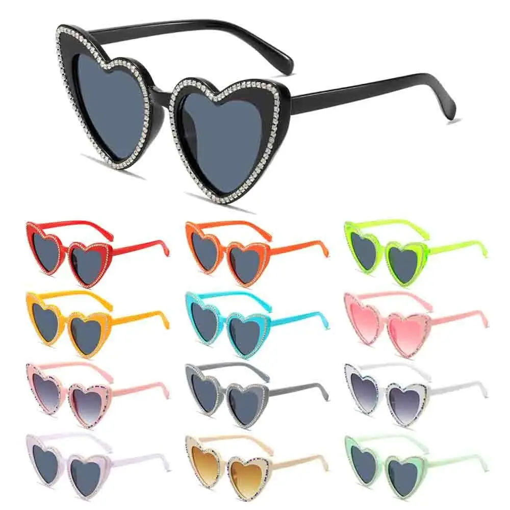 

Hip Hop Heart-Shaped Sunglasses Fashion UV400 Protection Shining Heart Shades Diamond Sun Glasses for Women