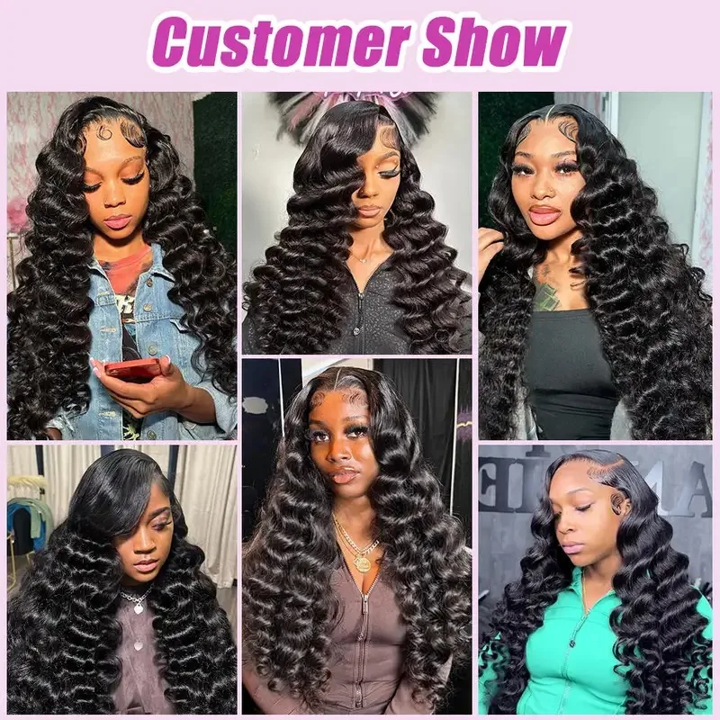 13x6 HD Lace Frontal Wig Brazilian Human Hair 30 40 Inch Preplucked Loose Deep Wave - Voluminous Curly Wig For Women