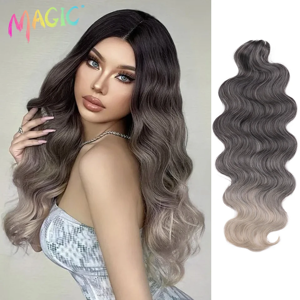 

Magic Body Wave Crochet Hair 24Inch Soft Long Synthetic Hair Goddess Braids Hair Natural Wavy Ombre Blonde Hair Extensions