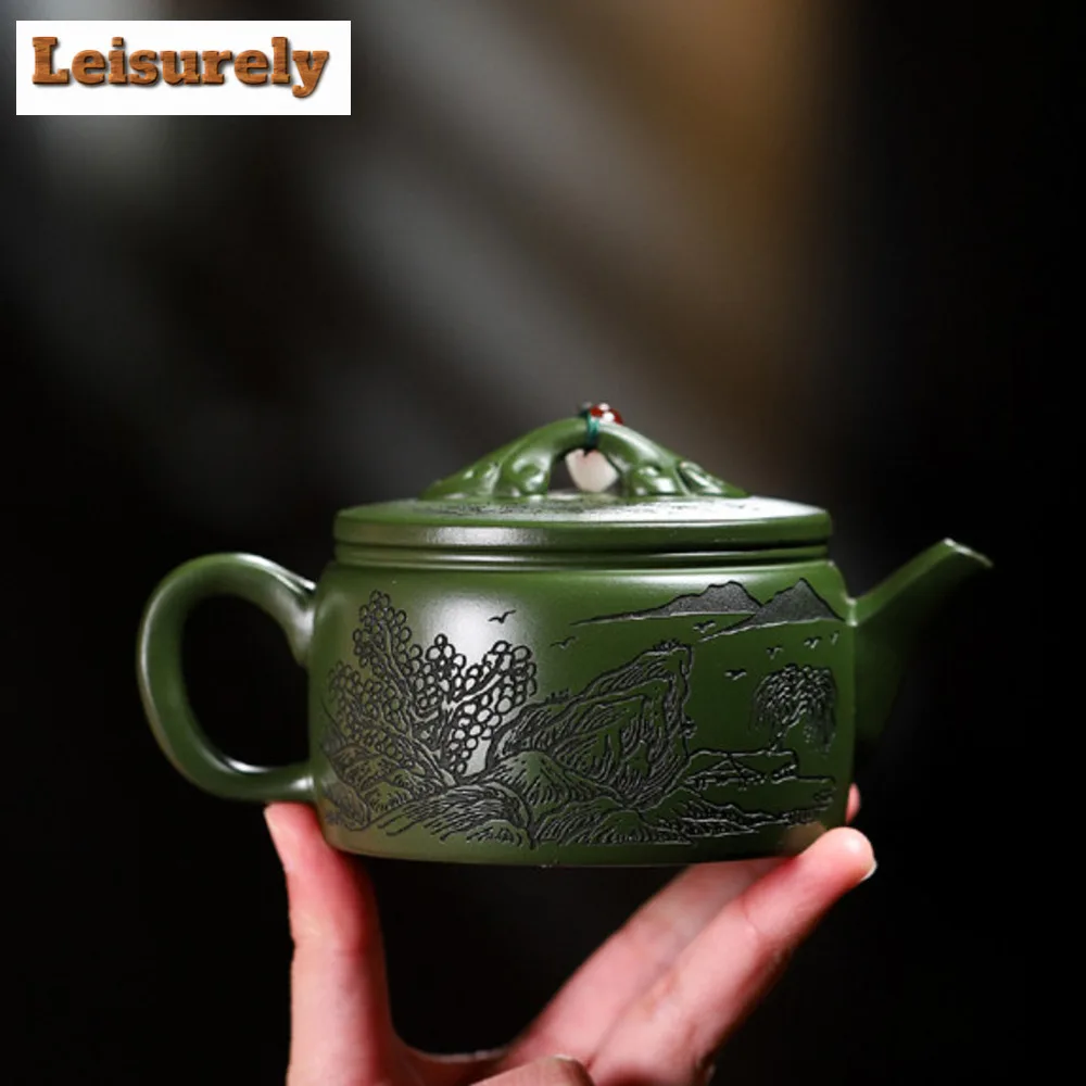 240ml Yixing Purple Clay Teapot Handmade Tea Pot Beauty Tea Infuser Kettle Chinese Authentic Raw Ore Green Mud Zisha Teaset Gift