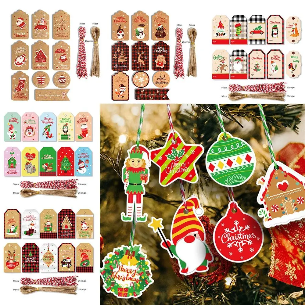 

100pcs Party Cards Kraft Paper Santa Claus Wrapping Supplies Hang Tags Christmas Labels Kraft Tag Gift Wrapping