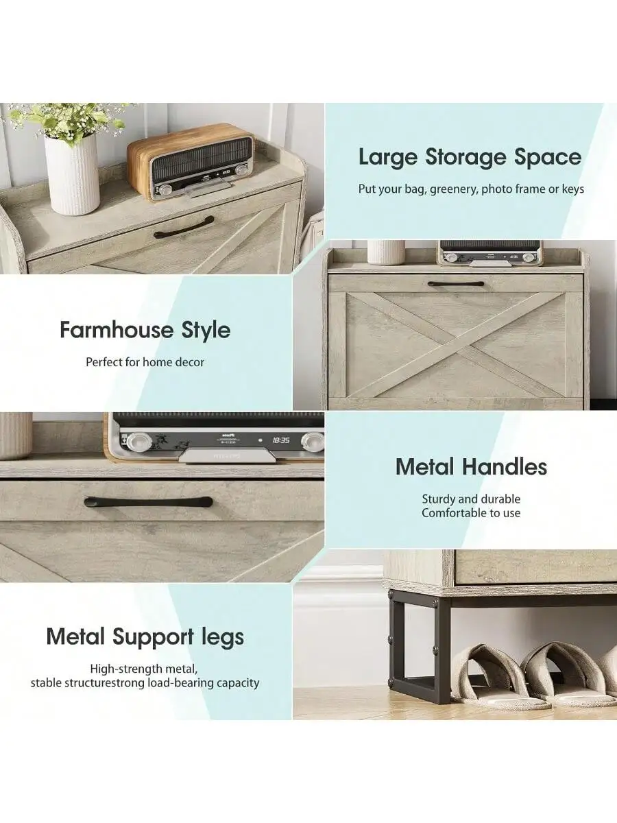 Maupvit Shoe Storage Cabinet with 3 Flip Drawers for 20 Pairs Entryway Shoe Storage with Shoe Bench Narrow Hidden Shoe O 5