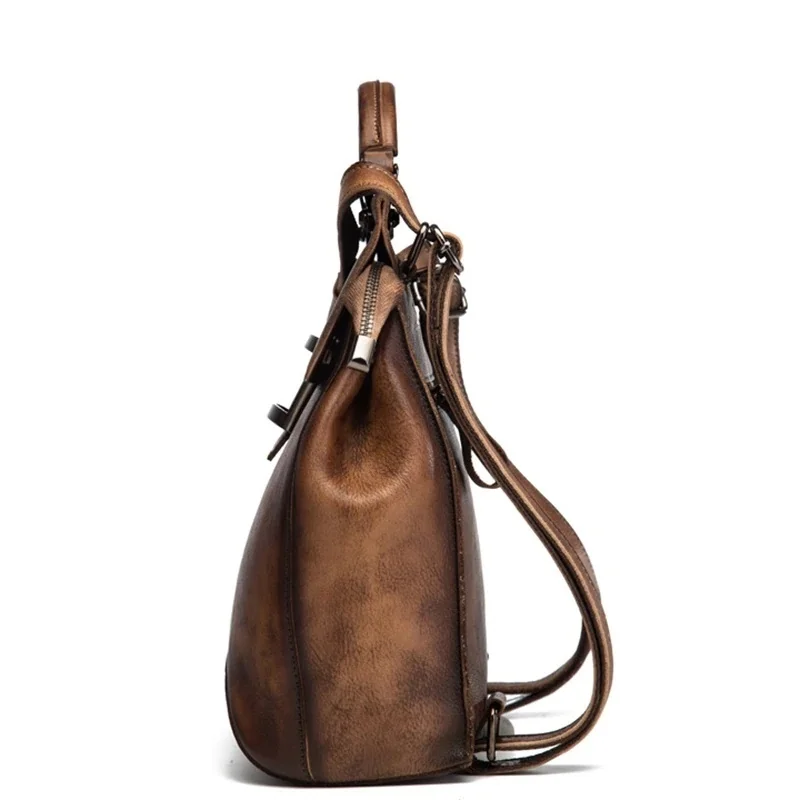 GAGACIA Vintage Handmade Backpacks For Women Luxury Flap Pocket Bag High Quality Genuine Leather Women's Backpack Girls Book Bag