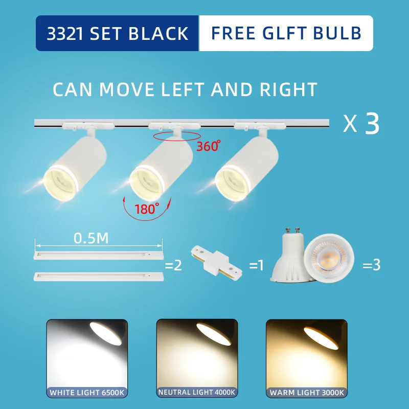 thumbnail image 1 of Sistema de iluminación de riel de techo con luz LED COB de 85-265 V, juego de rieles para tienda de ropa, sala de estar, tienda y hogar, 1 of 5