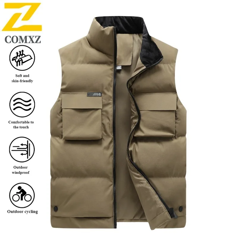 Autumn Winter Unisex Sports Vest Stand Collar Workwear Windproof Thickened Sleeveless Coat for Hiking Camping Fishing New 2025