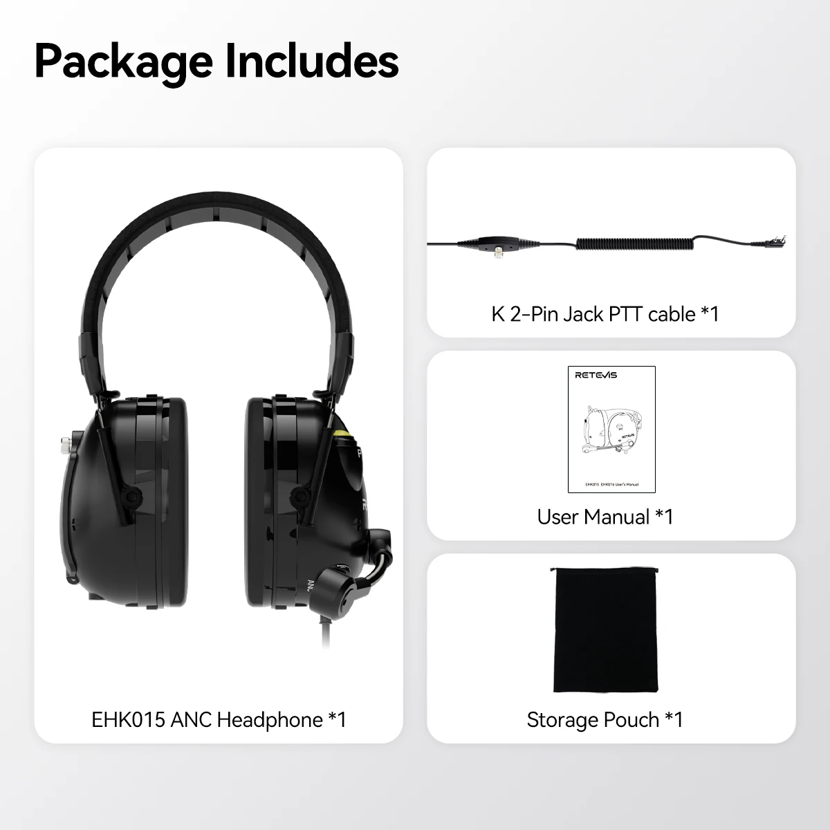 EHK015 EHK016 ANC Headphones 2Pin Active Noise Cancelling Walkie Talkie Headset