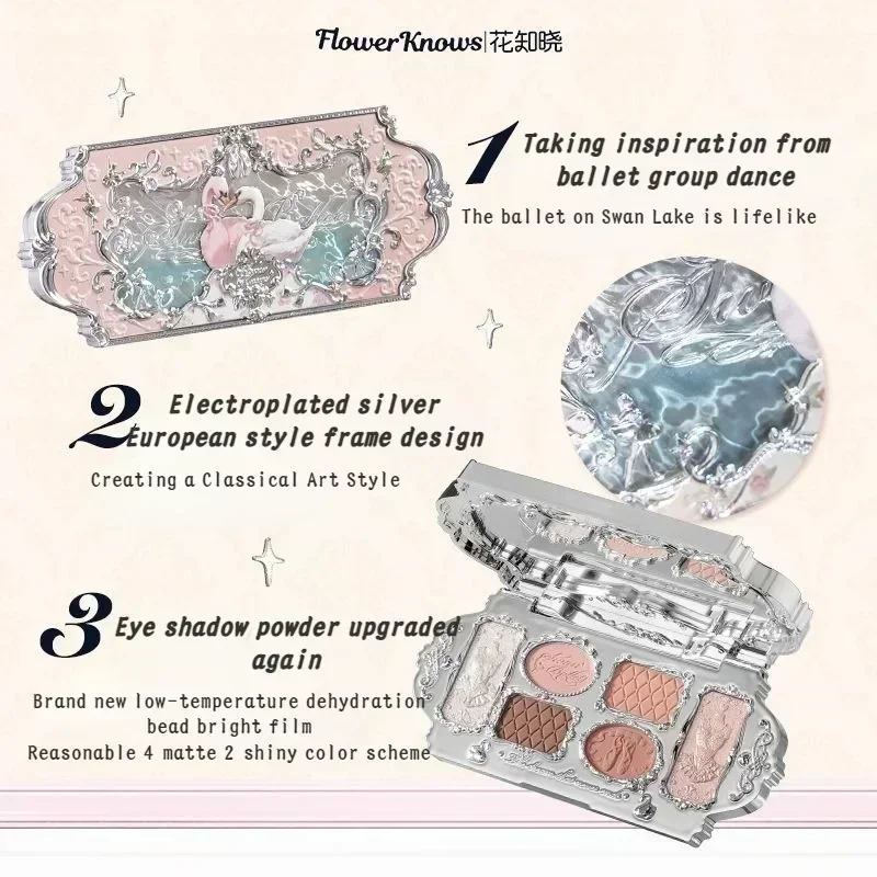 Flower Knows Swan Ballet Series 6 Color Eyeshadow Glitter Makeup Palette