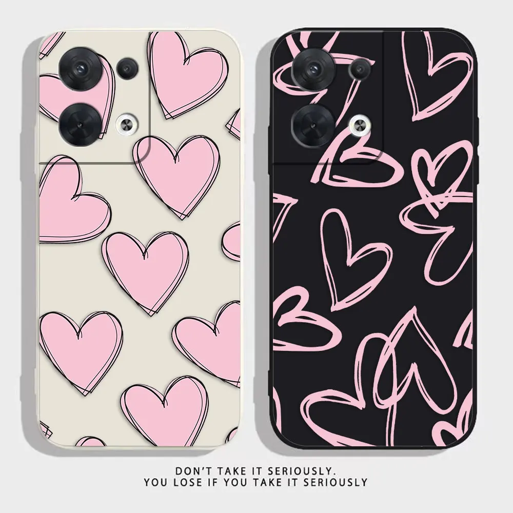 

Fashion Pink Love Heart Phone Case For OPPO RENO 8 7 9 6 7SE 5 4 4SE 4 3 4G 5G PRO PLUS Colour Simple Silicone Case Funda Shell