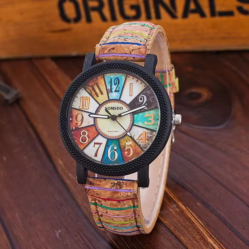 Luxury Wood Grain Turntable Women Quartz Wristwatches Vintage Pattern Leather Strap Watch Korean Student Gift Watch Dropshipping 2