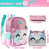 Hot Sale Sequin New Cartoon Animal Backpack 16'' Cat Printing Student Cartoon Cute Children's Schoolbag with Lunchbag and Penbag 3