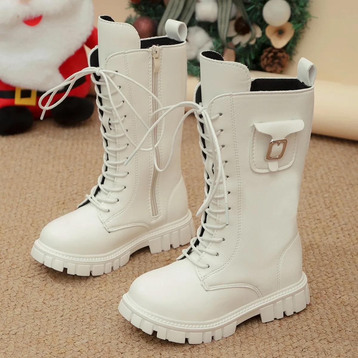 Girls Soft Leather Mid Calf Boots for Autumn Winter