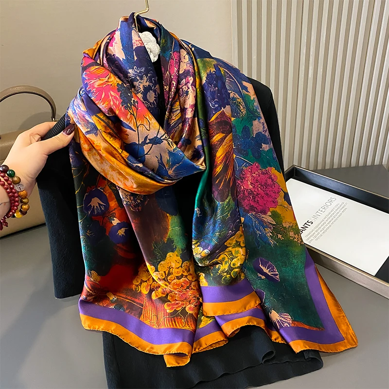 

Design Satin Silk Shawl Hijab Scarf Women Fashion Summer Sunscreen Beach Stole Wraps Bufanda Female Headkerchief Echarpe New