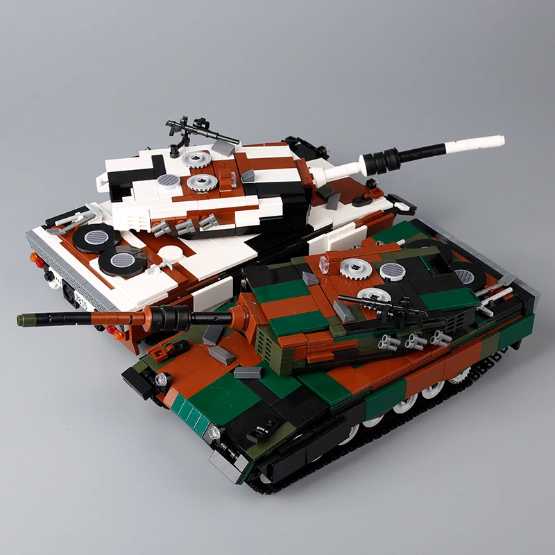 

MOC German Military Leopard 2 Main Battle Tank Building Blocks Camouflage Armored Vehicle War Scene Weapons Bricks Toys Boy Gift