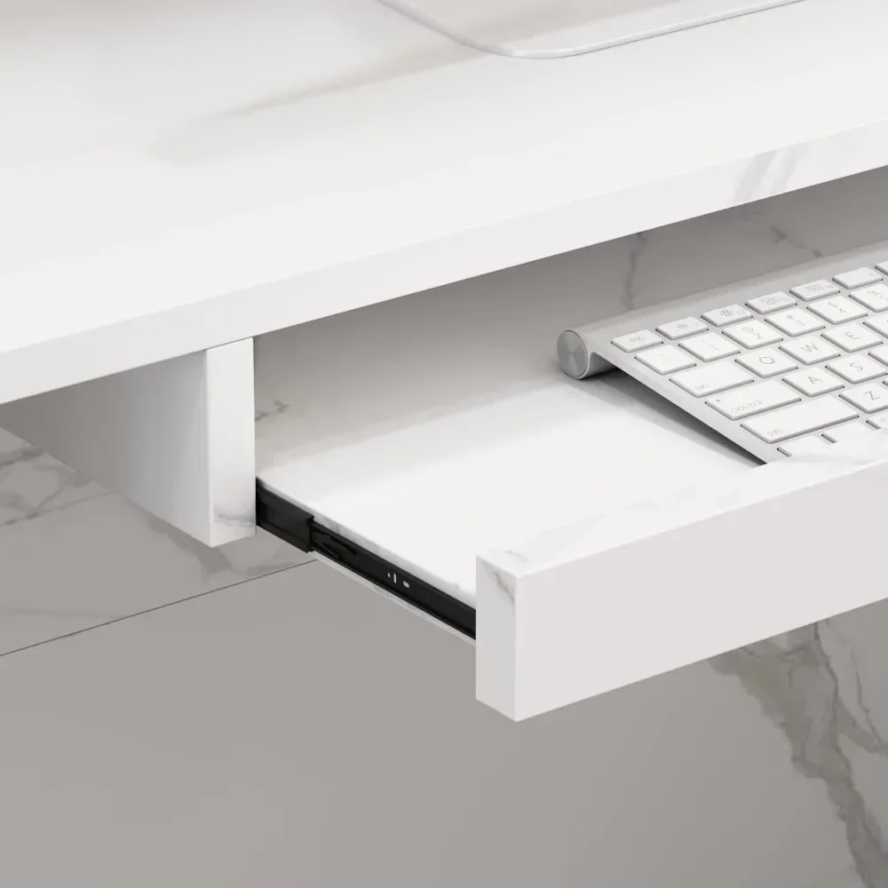 Modern Reception Desk Counter Table, L-Shap Reception Room Front Desk with Lockable Drawer & Open Shelves, Retail Counter 5