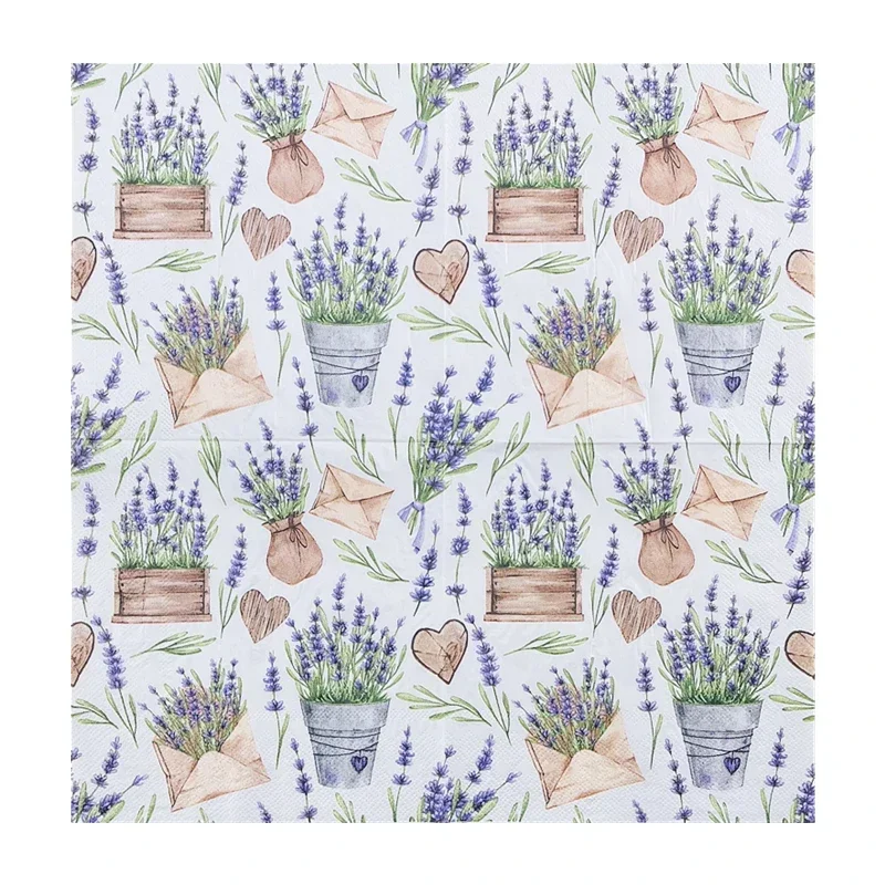 Paper napkins printed square facial tissue hotel restaurant drawing lavender colourful tissue placemat mouthcloths 20pcs